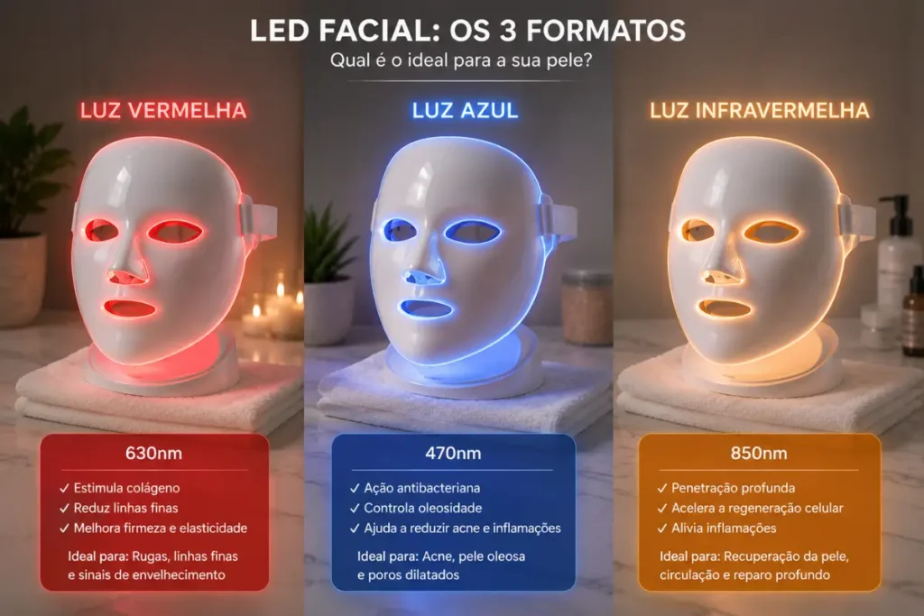 Aparelhos de luz azul, luz vermelha e combinados para a pele