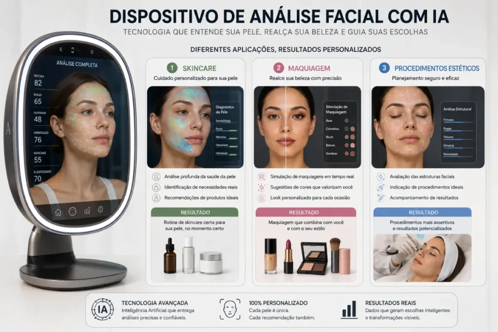 Aplicações dispositivo de análise facial com inteligência artificial