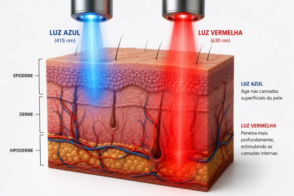 Como o led facial age na pele para tratar acne