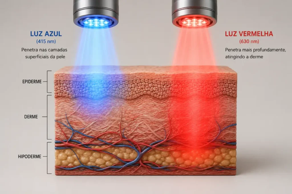 Luz Azul ou Luz Vermelha para Pele