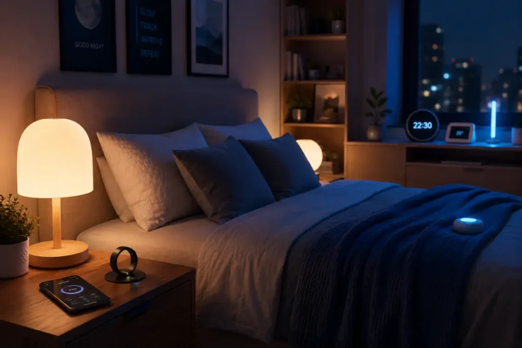 Dispositivos de tecnologia do sono em ambiente de quarto
