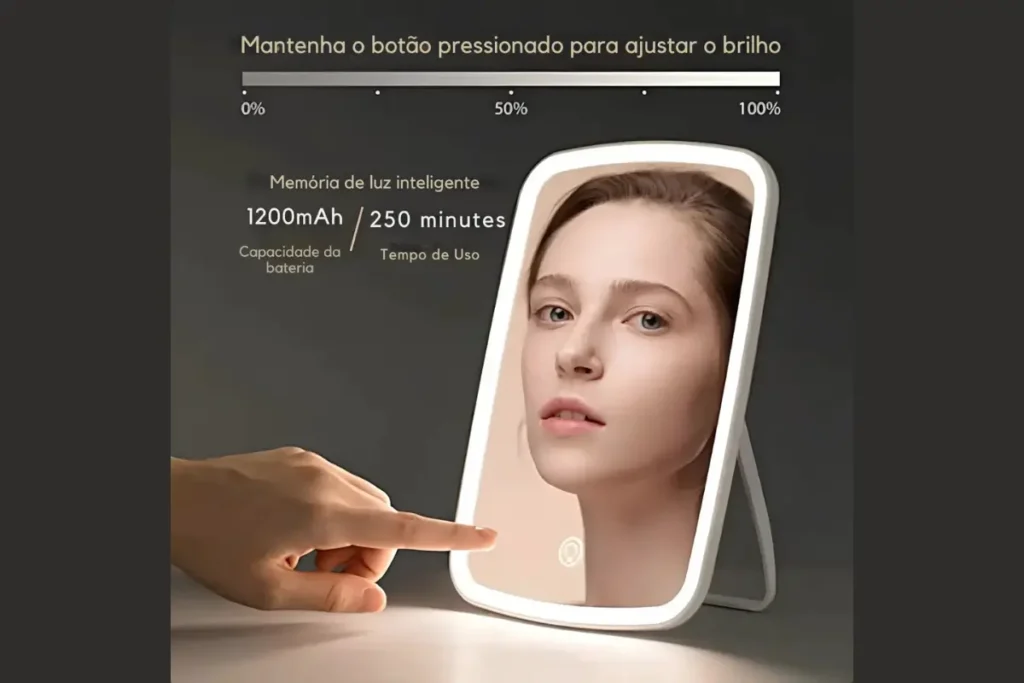 Espelho Led Maquiagem Touch Mesa Sobrancelha Skincare Usb Branco