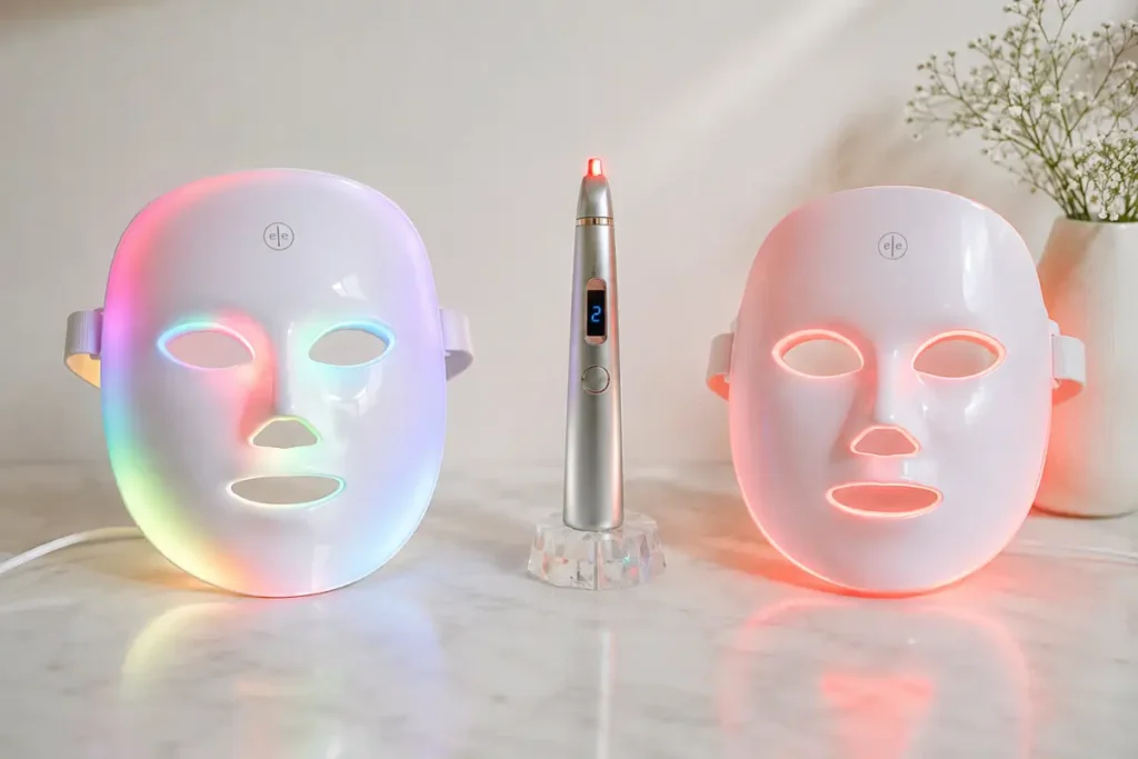 Formatos de LED facial para acne e antienvelhecimento