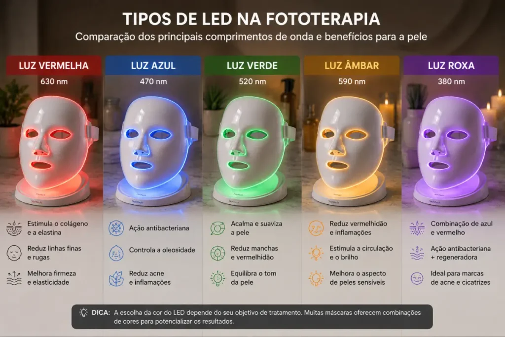 Aparelhos de luz azul, luz vermelha e combinados para a pele