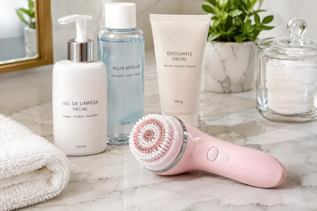 Escova elétrica facial para complementar a rotina de skincare