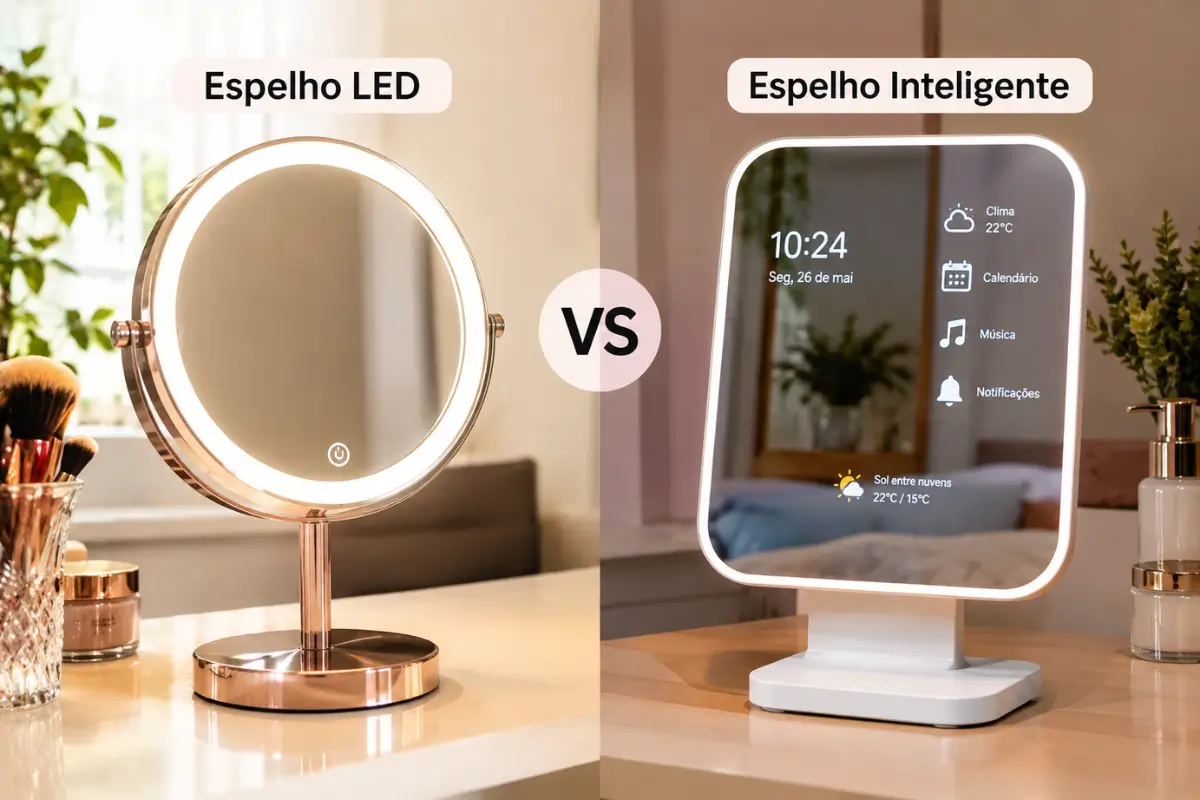 Espelho LED vs espelho inteligente: qual vale mais a pena presentear em 2026? 1 Espelho LED vs espelho inteligente qual vale mais a pena presentear