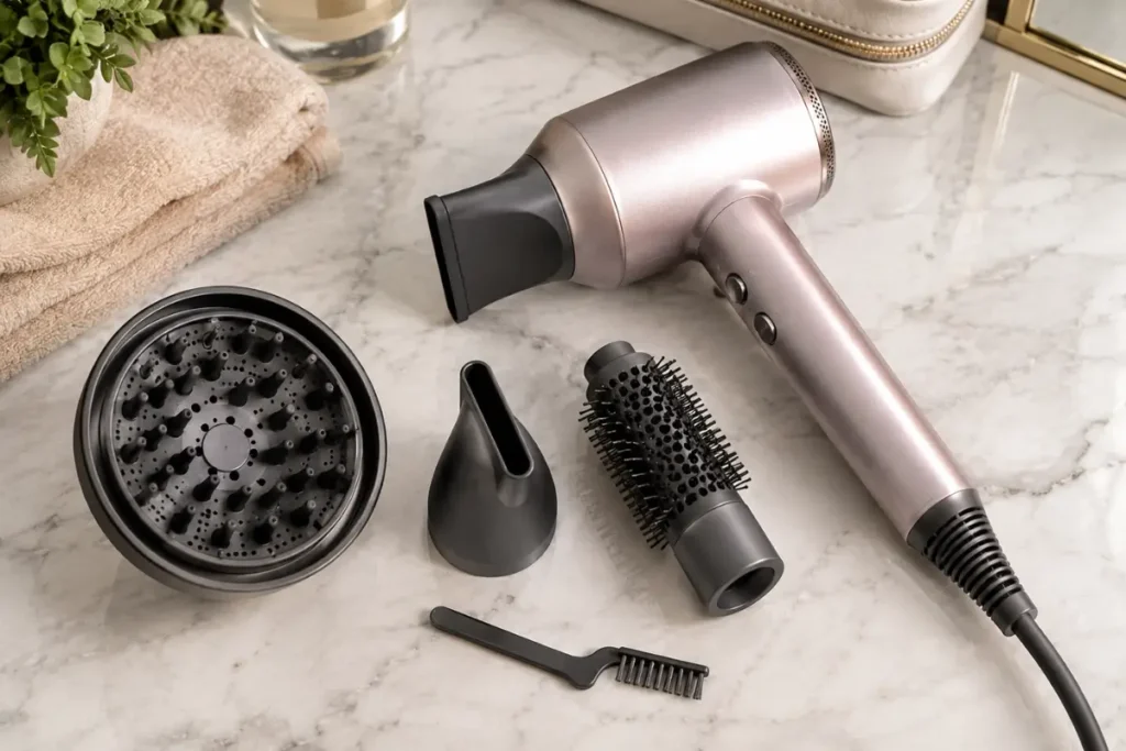 Secador de cabelo com controle de temperatura e acessórios